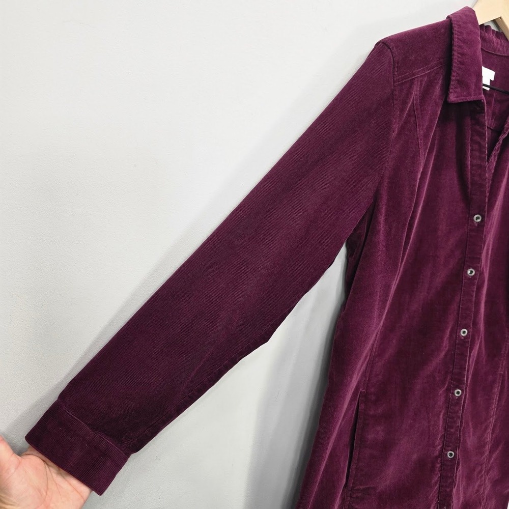 J Jill Corduroy Knee Length Shirt Dress XL Plum Button Country Cottage Fall - Picture 3 of 11